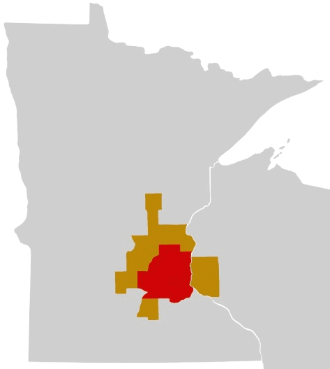 Map of Minnesota highlighting the Twin Cities metro and surrounding counties served by Integrity Protection Agency